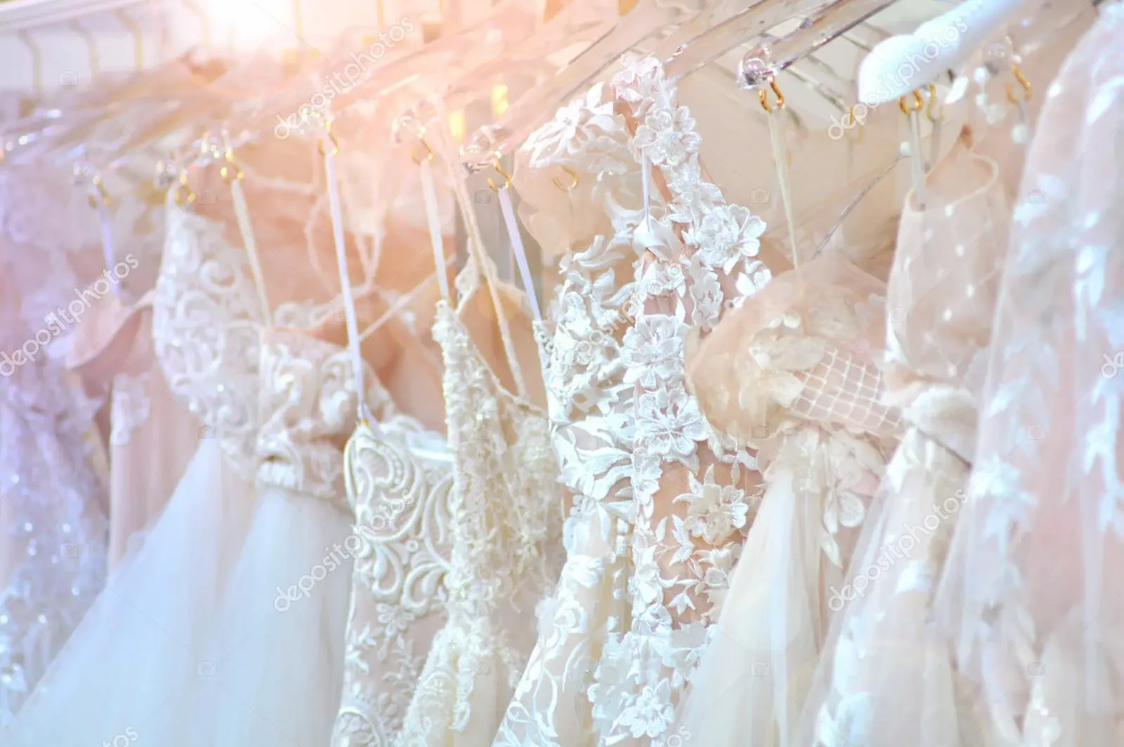 wedding dresses hanging as a showcase