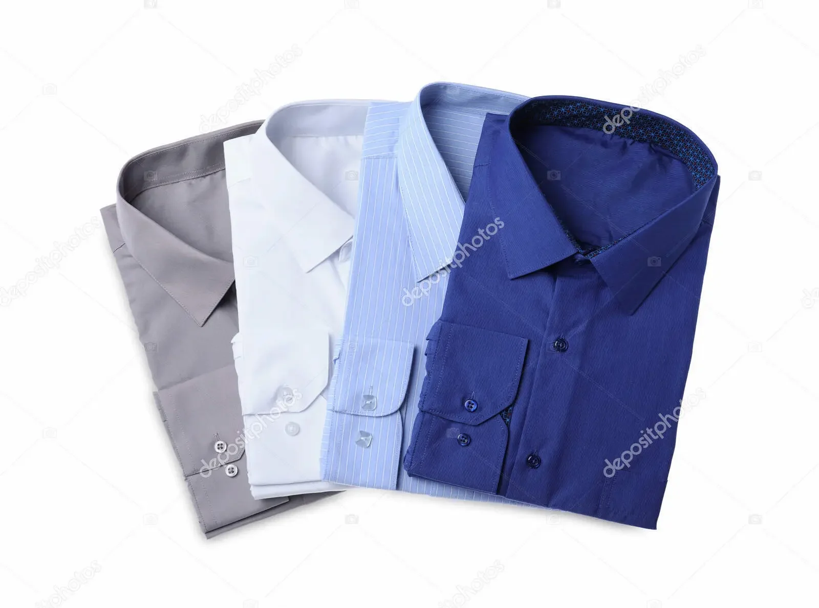 gray, white, light blue striped and navy blue men's button up shirts